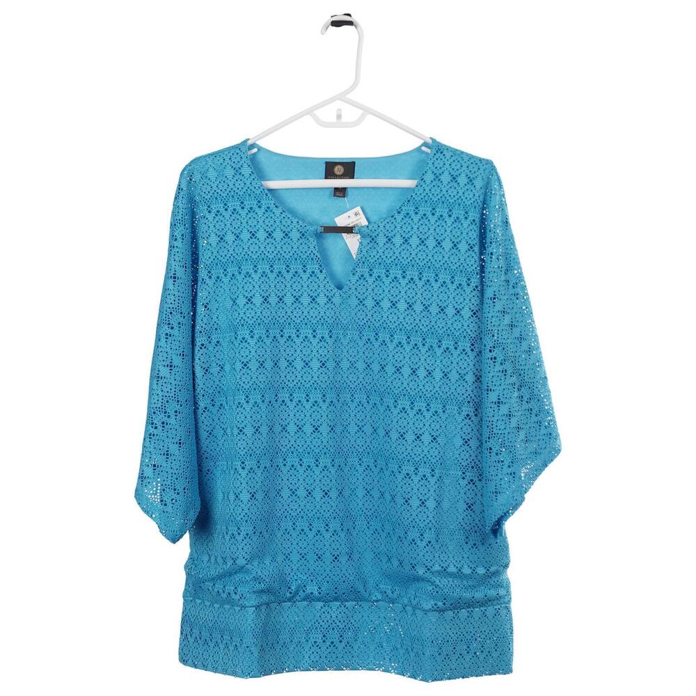 NWT JM Collection Top 1X Blue Keyhole Dolman Wide Sleeves Casual Summer